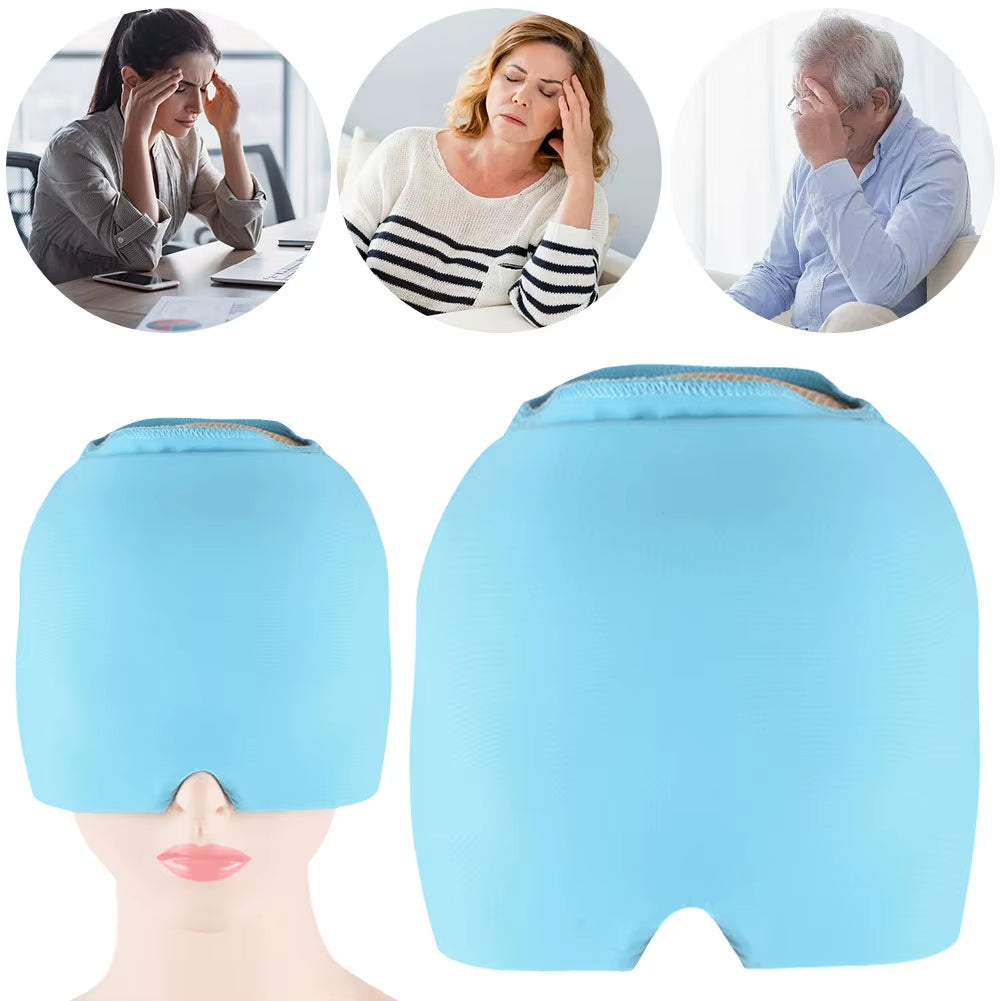 Gel Ice Headache Migraine Relief Hat Cold Compress Therapy Cap Ice Head Wrap Pack Eye Mask for Pressure Relieve Pain Ice Hat